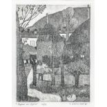 Etching, depicting haystacks with figure, 15/15, Signed on the lower right and upper left Nunzio Gul