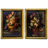 Pair of oil paintings on canvas depicting still life of flowers, 17th century&nbsp; painter. Cm 47.5