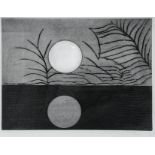 Lithography in black and white depicting night landscape with full moon, XIII / XV, Enrico Della Tor