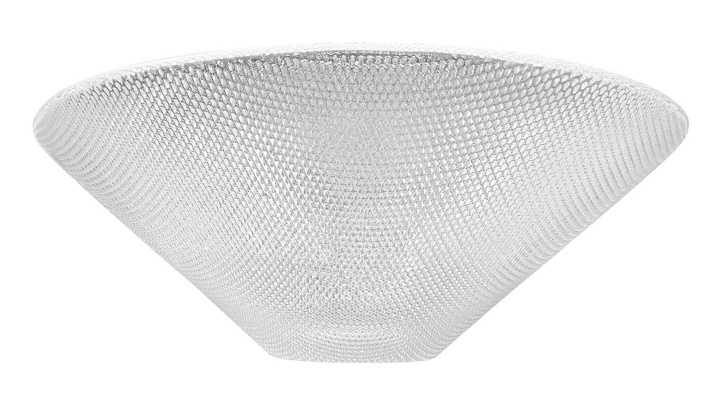 Centerpiece of frustoconical shape in diamond printed transparent glass. H 9 cm diameter 26.5 cm