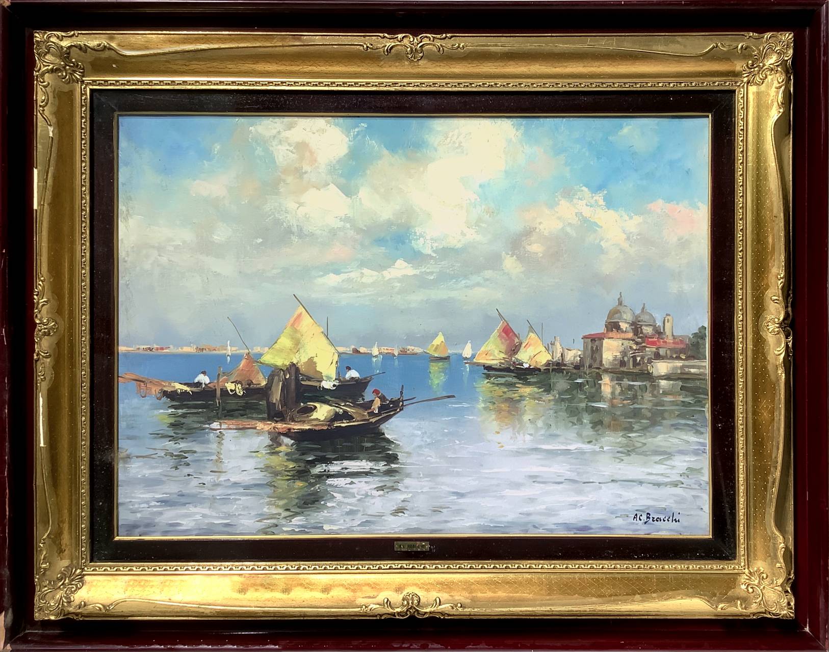 Oil painting on canvas depicting "the Venetian navy." Signed on the lower right A.C. Bracchi, painte - Image 2 of 7
