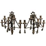 Pair of appliques in metal with floral decorations 5 flames. Nineteenth century. H 50 cm depth 23 cm