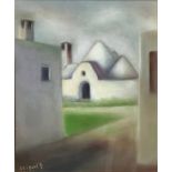 Oil painting on canvas depicting Trulli. Cm 48x39. In frame 70x60 cm. Signed on the lower left A. In