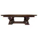 Outstanding table in solid walnut, nineteenth century, with surface supported by two balustrades pla