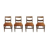 Four walnut chairs, late nineteenth century. H cm 84. Seat 42 cm h.