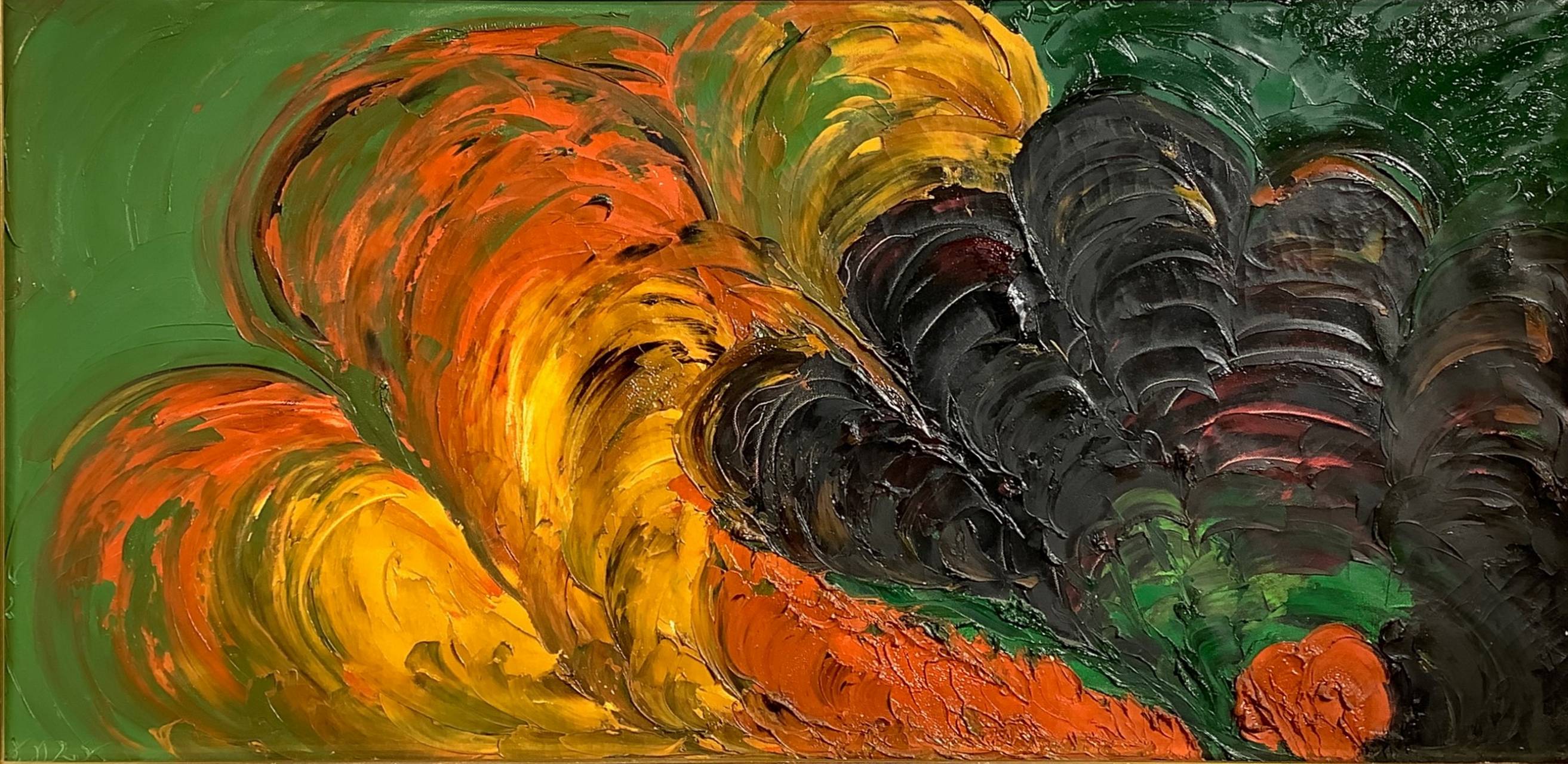 Oil paint on canvas" nuclear night." Signed on the lower left. 50x10 cm, framed cm 69x120