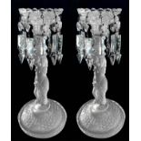 Pair of glass candlesticks, 20th Century H 26 cm