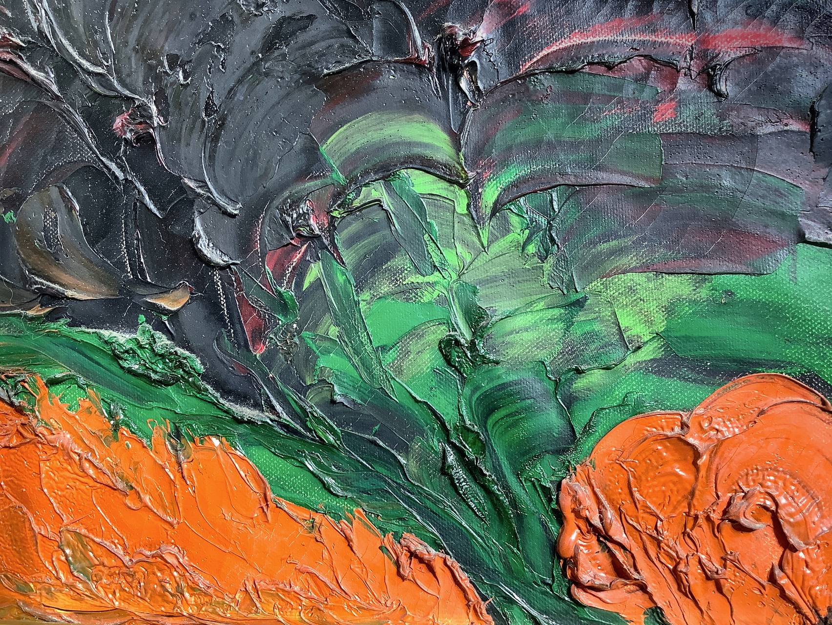 Oil paint on canvas" nuclear night." Signed on the lower left. 50x10 cm, framed cm 69x120 - Image 5 of 7