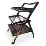 Cart of Caesar lacquer bar 50s. H 80 cm brown wooden frame with glass shelves. Cm 60x45. Signs of ru