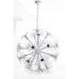 Chandelier mod. Sputnik chromed metal, flower-shaped speakers, 70. Jumps chroming. Diameter 60 cm