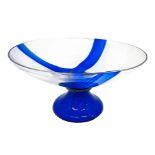 Large raised in glass with blue base and transparent cup with inclusion of blue bands. H 18.5 cm dia