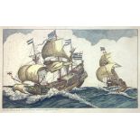 Etching depicting sailing ships at sea "L. Backhuisen fec.et. exc.:cum Privil: ordered: Holland et W