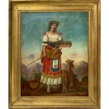 Oil painting on canvas depicting the female figure in folk costume. Nineteenth century. Cm 54x42. In