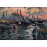 Oil paint on canvas depicting a Venetian landscape at sunset. 25x35 cm, framed 41x51 cm