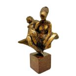 Bronze depicting three women hanging, with brown marble base. H 23 cm