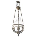 Chandelier in opal, XIX Century. H 100 cm, 28 cm diameter