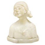 White marble bust depicting young woman with fular, early twentieth century, Liberty. H 20 cm Base c