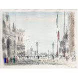 Lithography (out of print) color depicting Piazza San Marco in Venice from Square of the Lions in 19