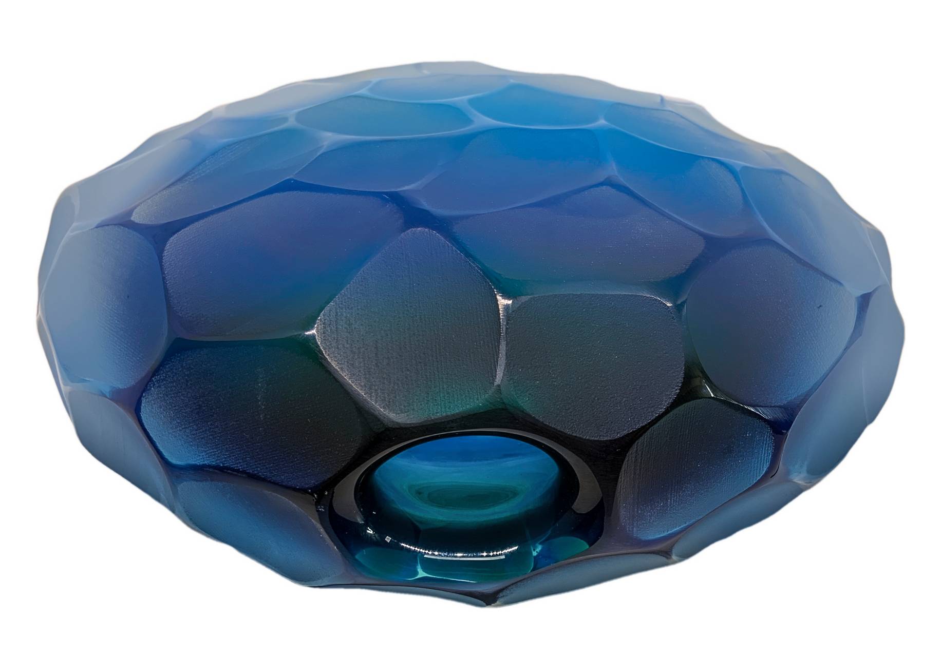 Glass jar submerged globular form in the blue and blue tones, grinded surface and veiled. Murano Gla - Image 5 of 7