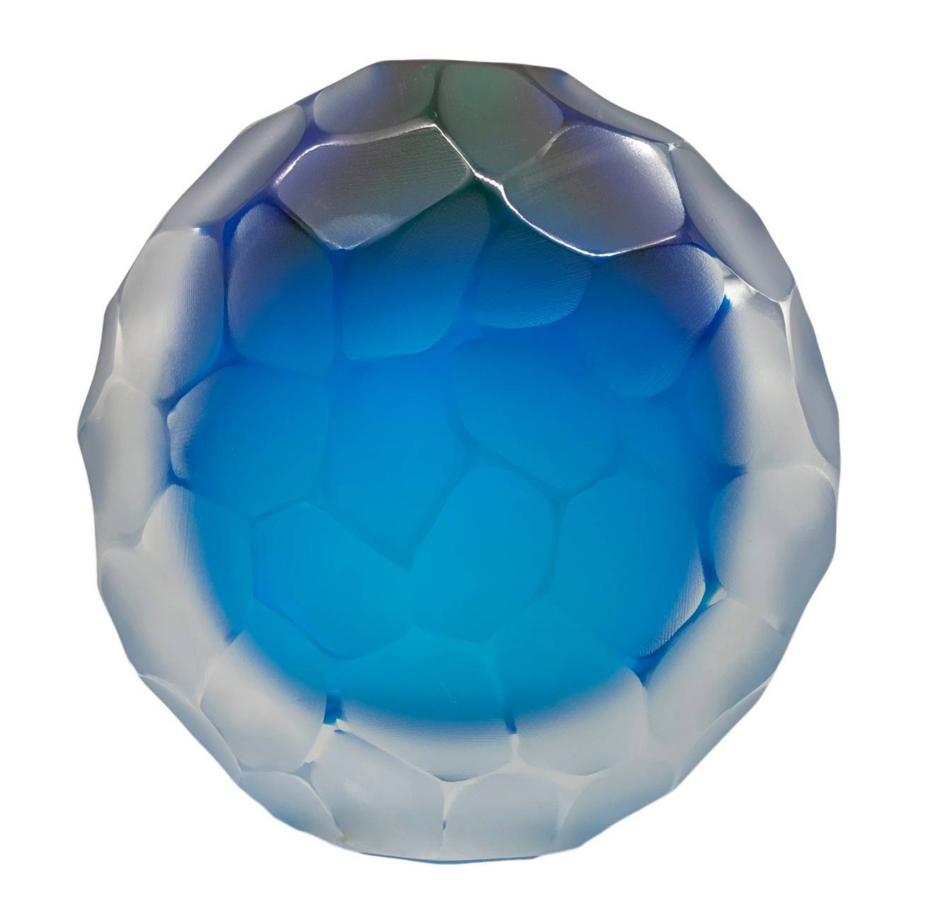 Glass jar submerged globular form in the blue and blue tones, grinded surface and veiled. Murano Gla - Image 2 of 7