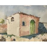 Watercolor on paper depicting Aeolian house. Lily Giachery (England 1907 - Taormina 1994). Cm 29x30,