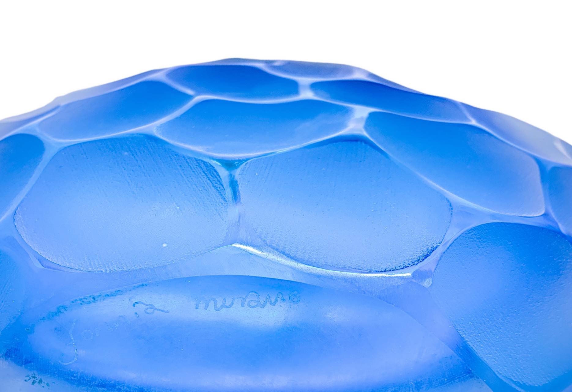 Glass jar submerged globular form in the blue and blue tones, grinded surface and veiled. Murano Gla - Image 7 of 7
