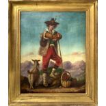 Oil painting on canvas depicting a shepherd with sheep. Nineteenth century. Cm 54x42. In frame 86x55