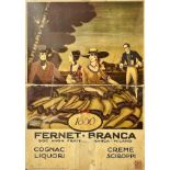 Fernet-Branca, advertising cardboard calendar support. Dated with stamp 1929, 48x34 cm. In frame 56x