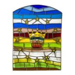 Stained glass window with leaded glass cathedral. H cm 120x88