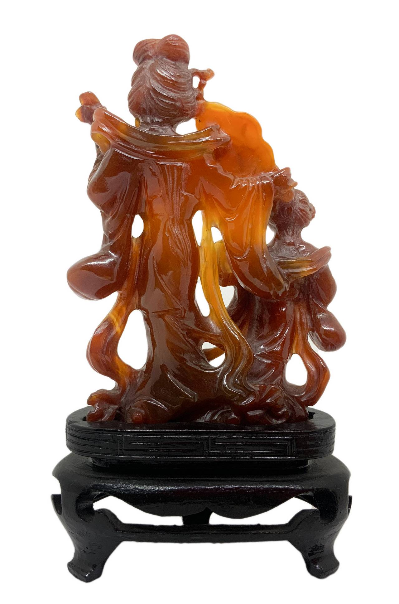 Statuette of brown carnelian depicting "Motherhood" (Guanine with daughter). H cm 11, H cm with base - Image 2 of 3