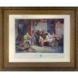 Print Blind Fiddler depicting interior of the family. Gilded wooden frame, Cm 78x97.