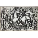 Etching, depicting a horse crusaders. Mm 160x240, framed 27x36 cm