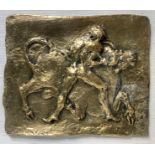Bas-relief of Sassu (Milan 1912-Pollenca 2000) on 925/1000 silver plate plated in 24kt gold depictin