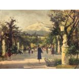 Oil painting on canvas depicting dell 'Etna view with characters to the garden Bellini, Viale degli
