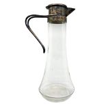 Glass jug, stopper in pewter. H 29.5 cm