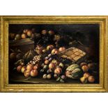 Oil paint on canvas depicting still life with fruit, nineteenth century. 70x100 cm. In frame 90x115