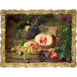 Oil painting on canvas depicting still life of fruit. 85x119 cm. Edward Van Ryswyck (Antwerp, 1871-1