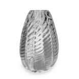 Transparent glass vase, surface with ribbed processing, Murano, allegedly by Venini. 40s. H 26 cm.