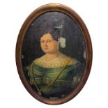 Oval Oil painting on canvas depicting female portrait, nineteenth century, Sicily (from ancient Sici