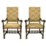 Pair of walnut armchairs, Piemonte, Italy, seventeenth century. Of sinuous line terminating in a cur