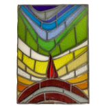 Stained glass window with leaded glass cathedral decorated with crown and stars. H 91x67 cm