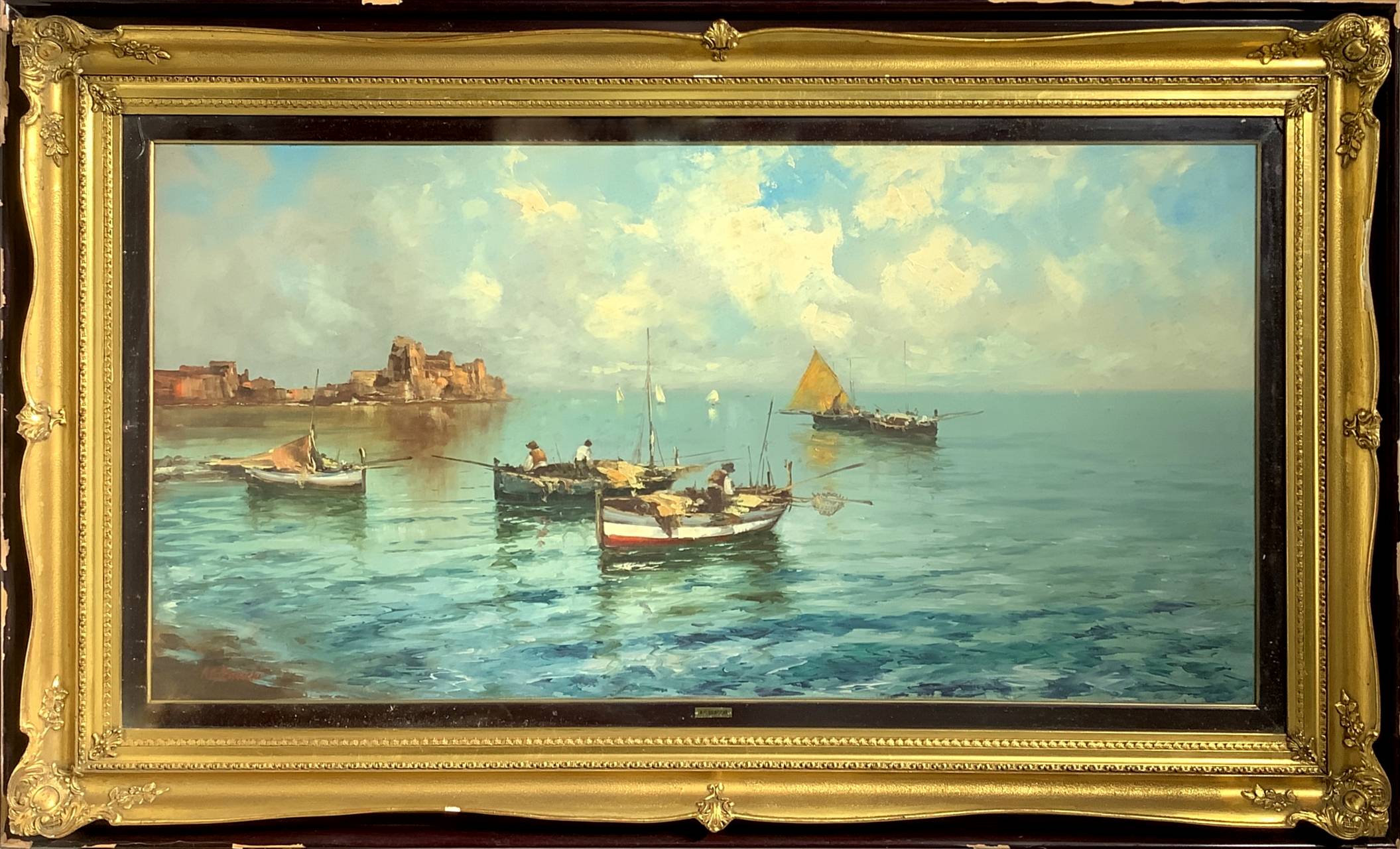 Oil painting on canvas depicting Castel dell 'Ovo. Signed on the lower left A. C. Bracchi, painter a - Image 2 of 6