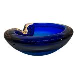 Glass ashtray submerged Murano, 20th century. In shades of blue. max diameter 16 cm