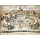 Wonderful Etching, watercolor depicting the wide view of the Vatican Basilica, Signed on the lower r