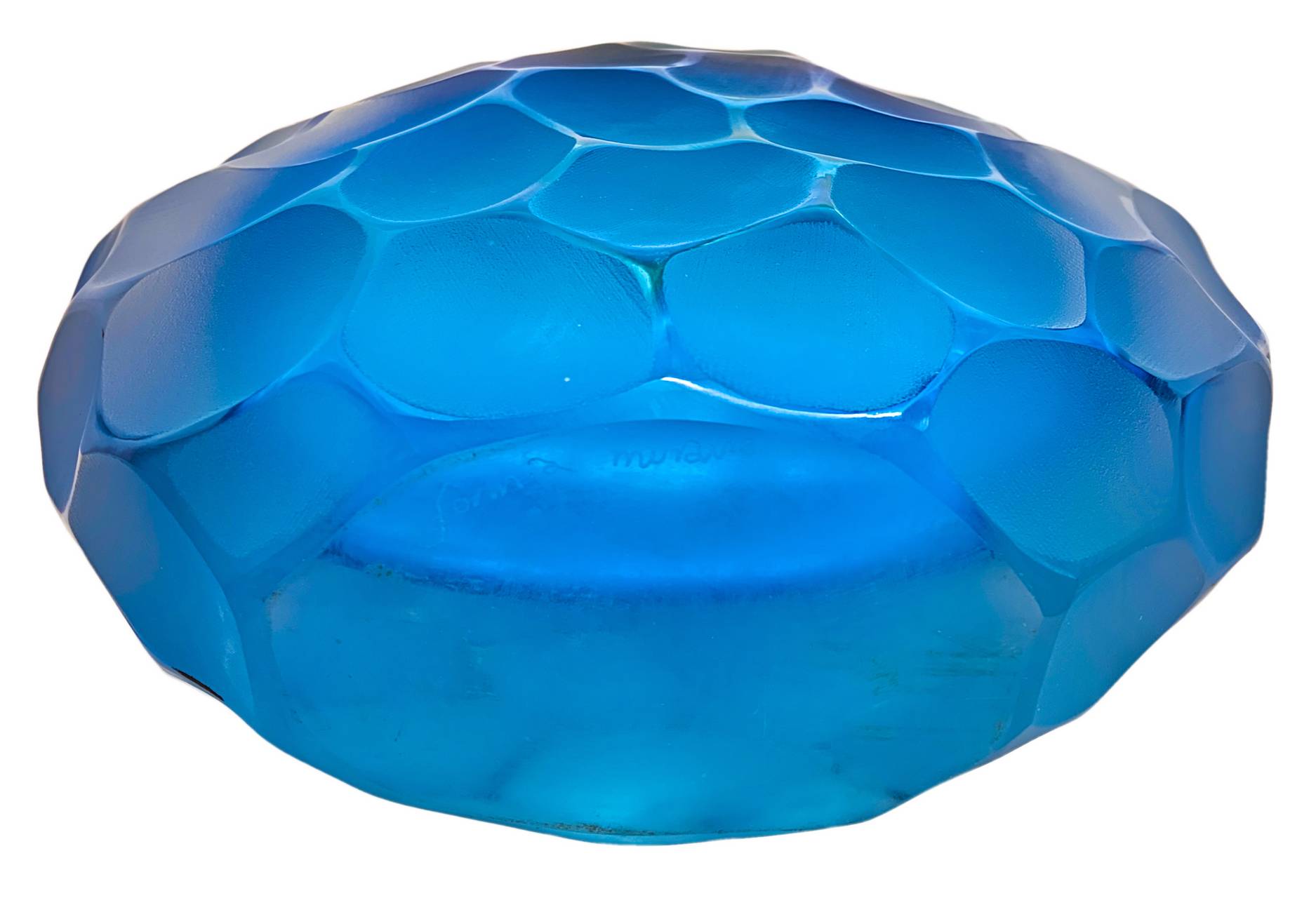 Glass jar submerged globular form in the blue and blue tones, grinded surface and veiled. Murano Gla - Image 6 of 7