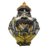 Potiche majolica of Caltagirone. Figure anthropomorphic polychrome man in shades of blue, yellow and