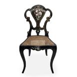 Victorian papier -mache chair, with gilded decorations and mother of pearl inlays, Jennens and Bettr