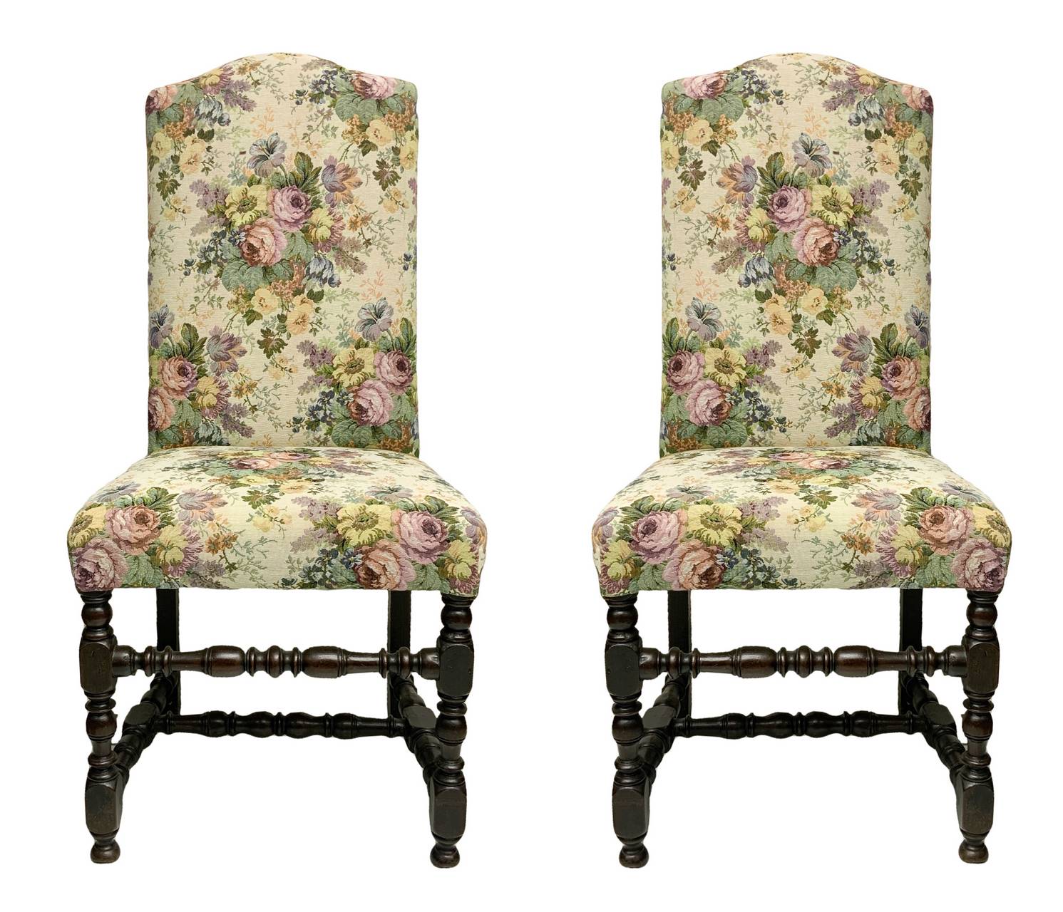 Pair of high chairs, Lombardy, Italy, eighteenth century. High backrest moved in the summit. Turned