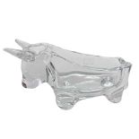 Ashtray crystal depicting stylized bull. Based on box markings "Toro insurance in 1833". H 9.5 x 17.