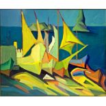 Oil painting on canvas depicting "Marina di Trezza", Carmelo Molino (Catania 1908-1984). On the back